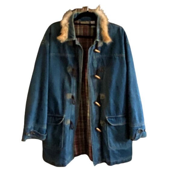 Vintage Liz Claiborne Liz Wear Women's Denim Toggle Closure Flannel Lined Jacket - Picture 11 of 16